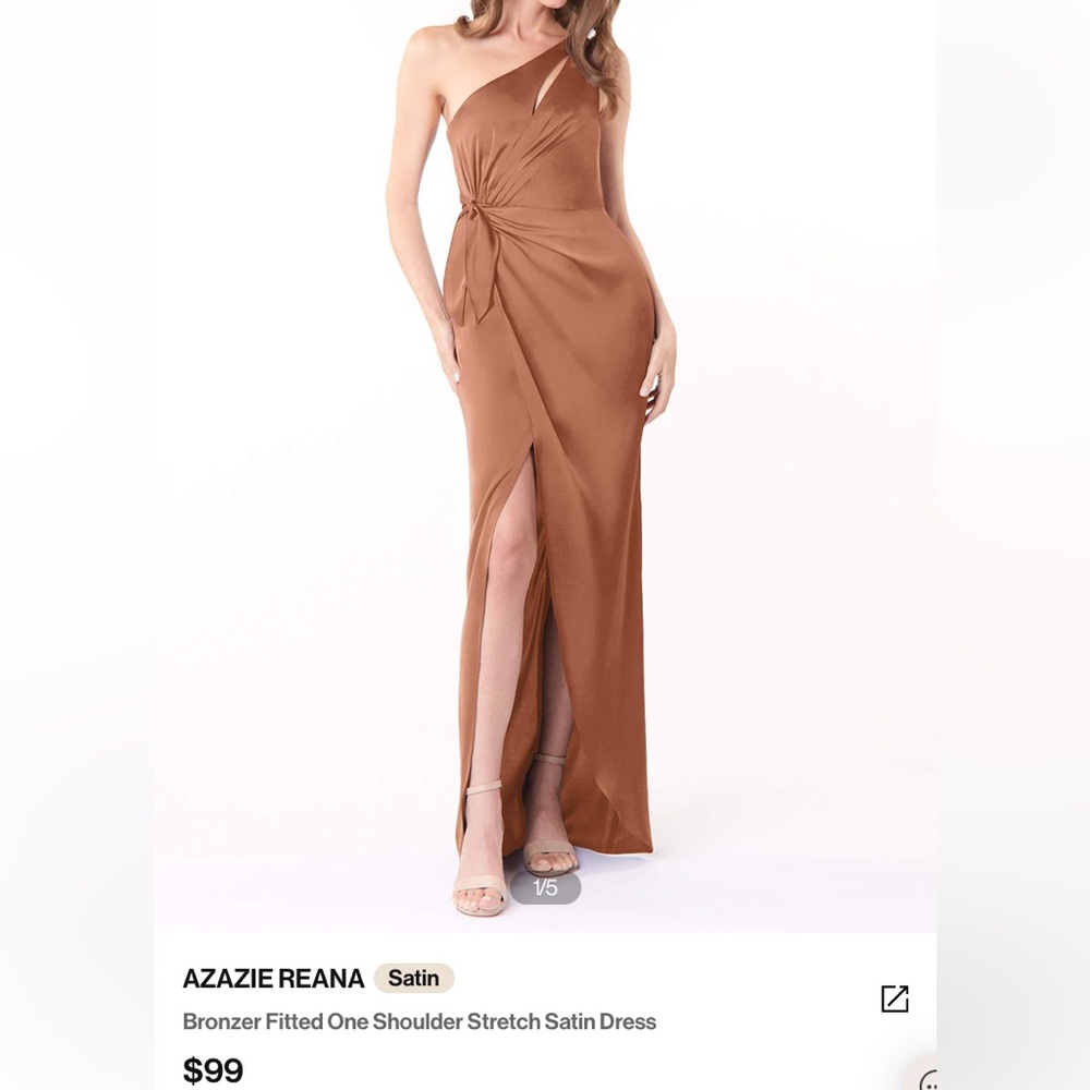 Azazie NWT One Shoulder Keyhole Stretch Satin Column Dress in Bronzer size A 12